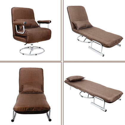 5-Positions Folding Lounge Chair Sofa Bed Armchair Sleeper Single 360°Swivel