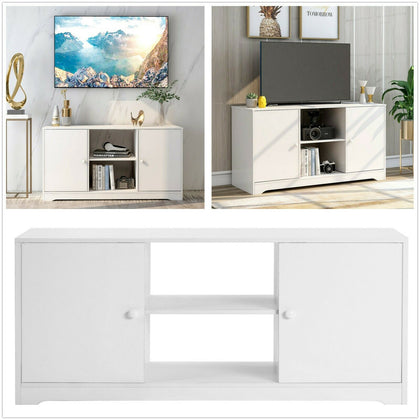 White 43 in TV Stand Cabinet with 2 Doors and Shelves Sideboard for Living Room