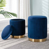 VELVET STORAGE OTTOMAN ROUND POUFFE FOOTREST VANITY DRESSING SEAT STOOL