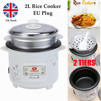 2 Tier 2L Rice Cooker Steamer Cooking Pot Non Stick Electric Keep Warm EU Plug