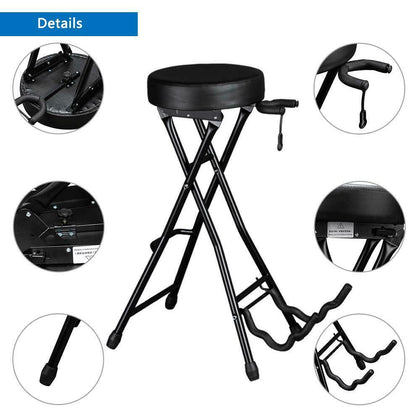 Foldable Guitar Playing High Stool Footstool Black with Guitar Rack