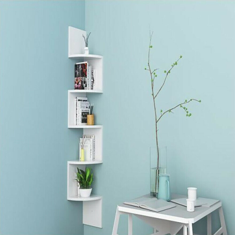 3/5 Tier Floating Wall Shelves Corner Shelf Storage Wood Display Bookcase Decor