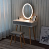 White Dressing Makeup Table Vanity Desk Set LED Touch Screen Mirror W/ Drawers