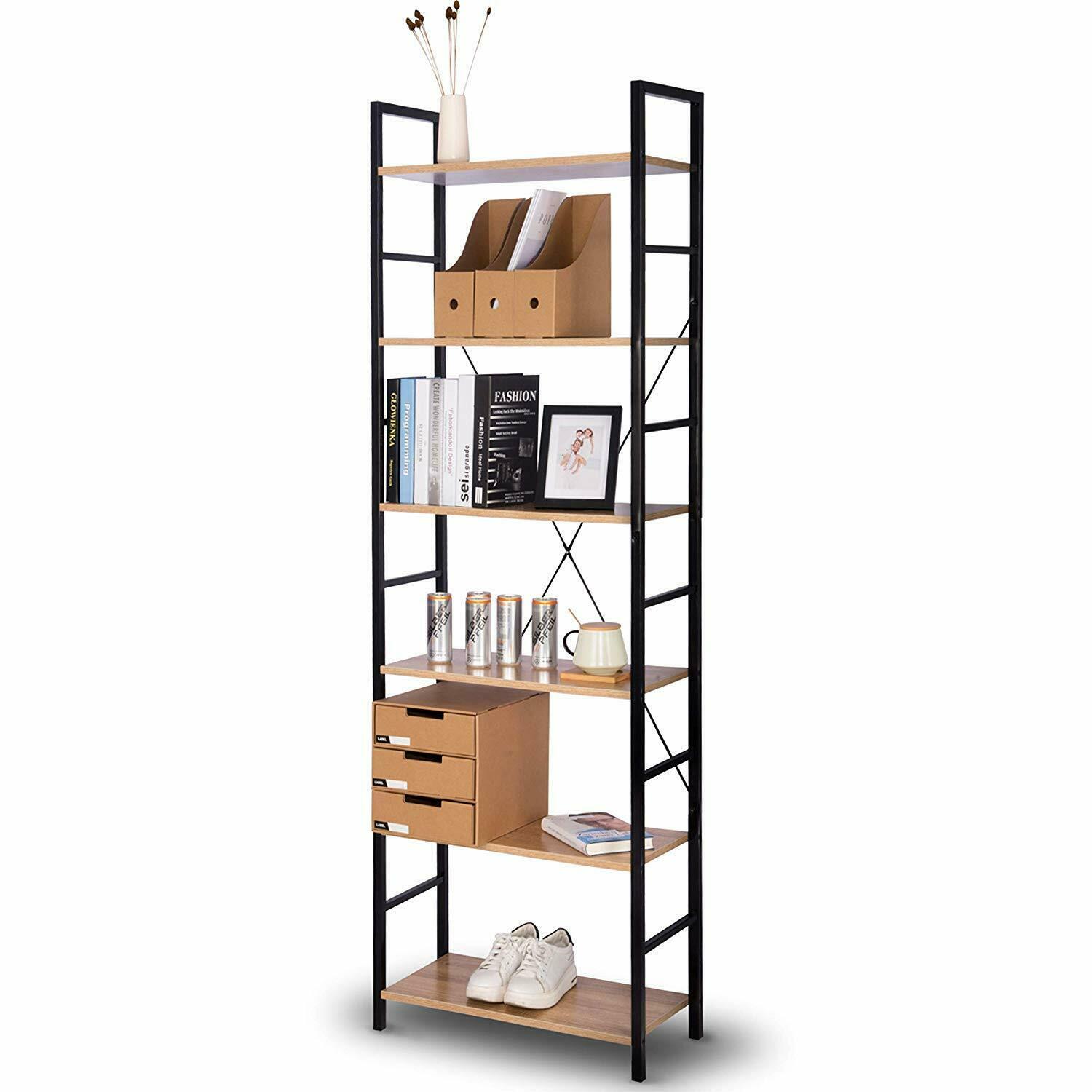 6Tier Ladder wood Shelf Storage Shelving Unit Bookcase Corner Rack Display Stand