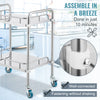 2-Tier Lab Rolling Cart Medical Trolley Stainless Steel Cart w/ Fence