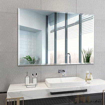 Plain Bathroom HD Mirror Modern Rectangular Frameless Wall Mounted Bevelled Edge
