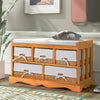 Wooden Storage Bench with Cushion Seat Hallway Wood Shoe Cabinet with 5 Baskets
