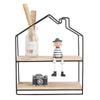 2 Layer Wall Shelf Hanging Storage Rack House Shape Home Floating Wooden