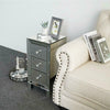 Mirrored Glass Bedside Table cabinet 3 Drawers and Crystal Handles Bedroom Furni