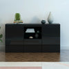 Modern Black Sideboard High Gloss 3 Door Buffet Storage Cupboard Cabinet w/LED