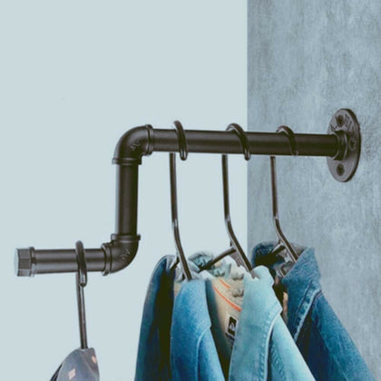 Wall Mounted Clothes Rack Industrial Rail Iron Pipe Home Laundry Display Shelf