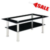 Black Glass Coffee Tea Table Modern Clear Living Room Chrome Legs Black Modern