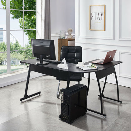 L-Shaped Corner Computer Desk with Sturdy Frame/Wide Desktop/Adjustment Foot Pad