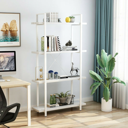 Bookshelf 4-Tier Industrial Storage Shelves Metal Ladder Living Room Display