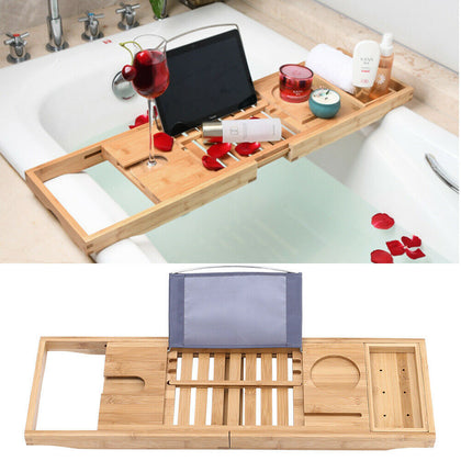 Extendable Bathtub Caddy Organizer Rack Shampoo Wine Phone Holder Over Tub Tray