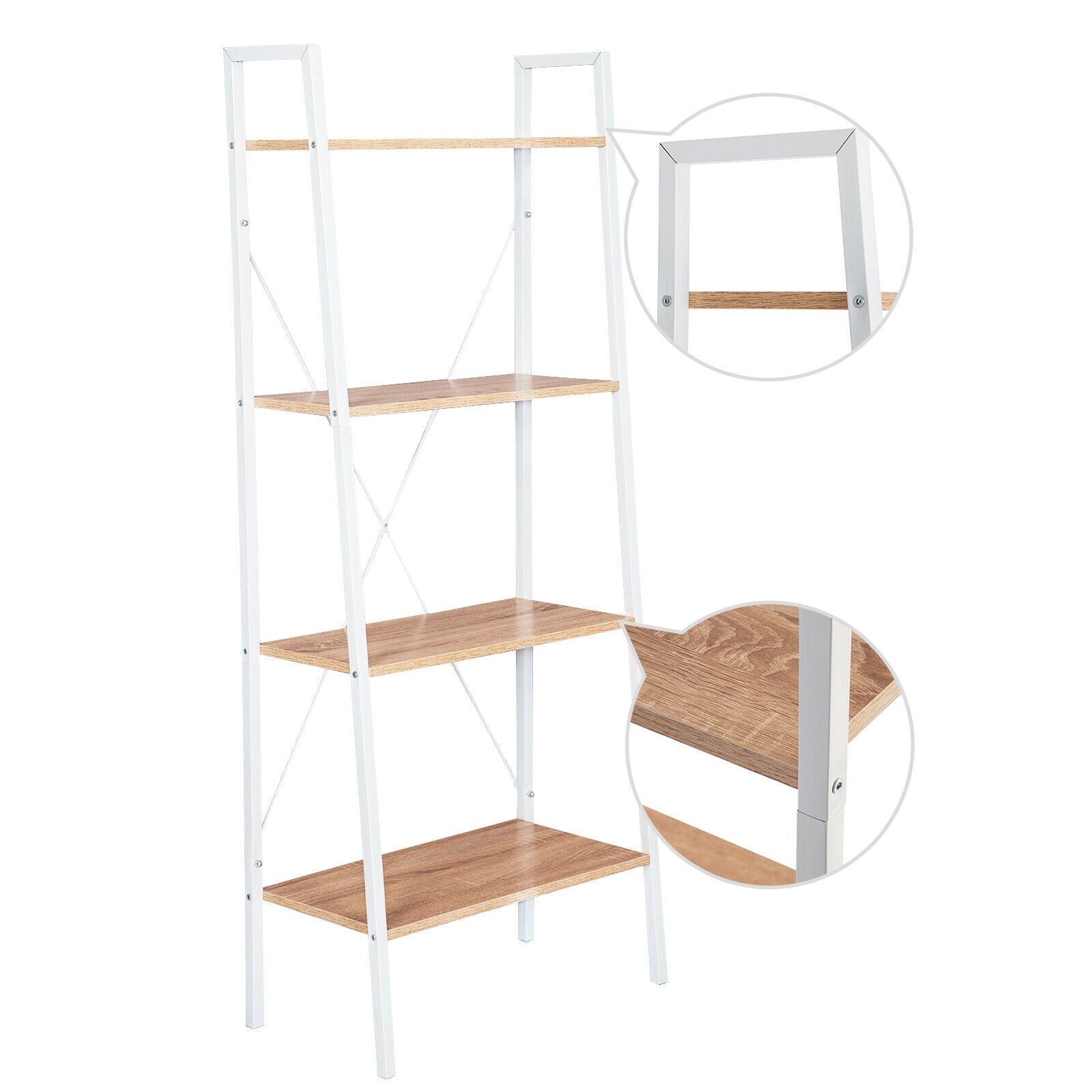 4-Tier Storage Rack Bookcase Display Plants Stand Shelf Metal Frame Ladder Shelf