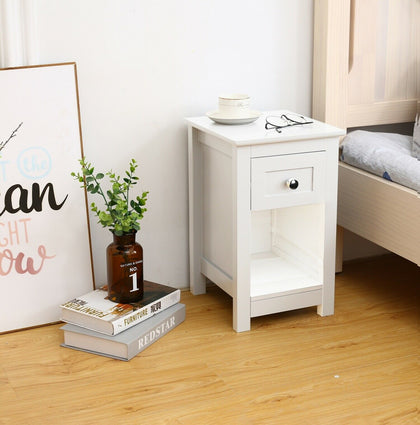 Mdf Bedside Table with Drawer and Shelf Cabinet Storage Unit - 28 x 31 x 45cm