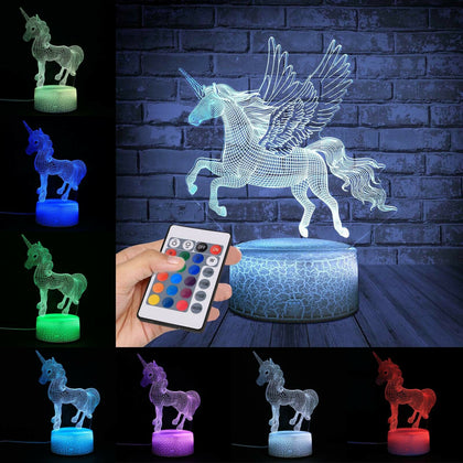 3D Unicorn LED Night Light USB Touch Colour Changing Table Lamp Kids Xmas Gifts