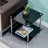 Small Square Glass 2 Tier Sofa Bed Side Table with Storage Shelf Living Room BN