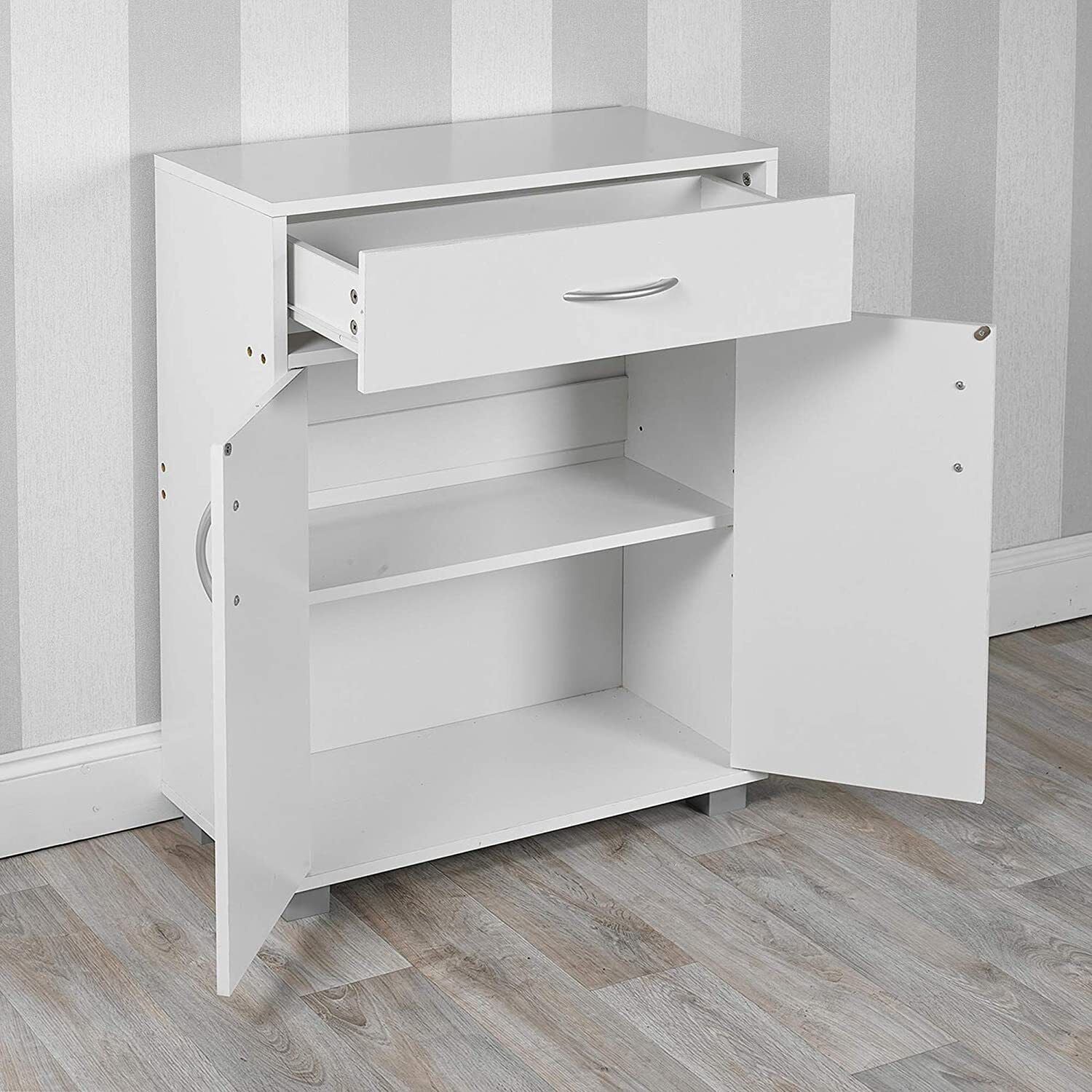 White Sideboard Floor Storage Cabinet Bathroom Cupboard with Doors Woo ...