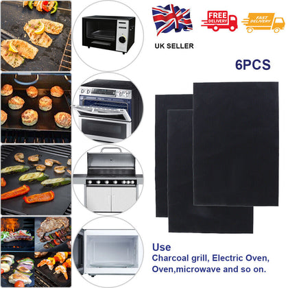 6XBBQ Grill Mesh Mat Cooking Fish Meat Reusable Sheet Resistant Non-Stick Baking