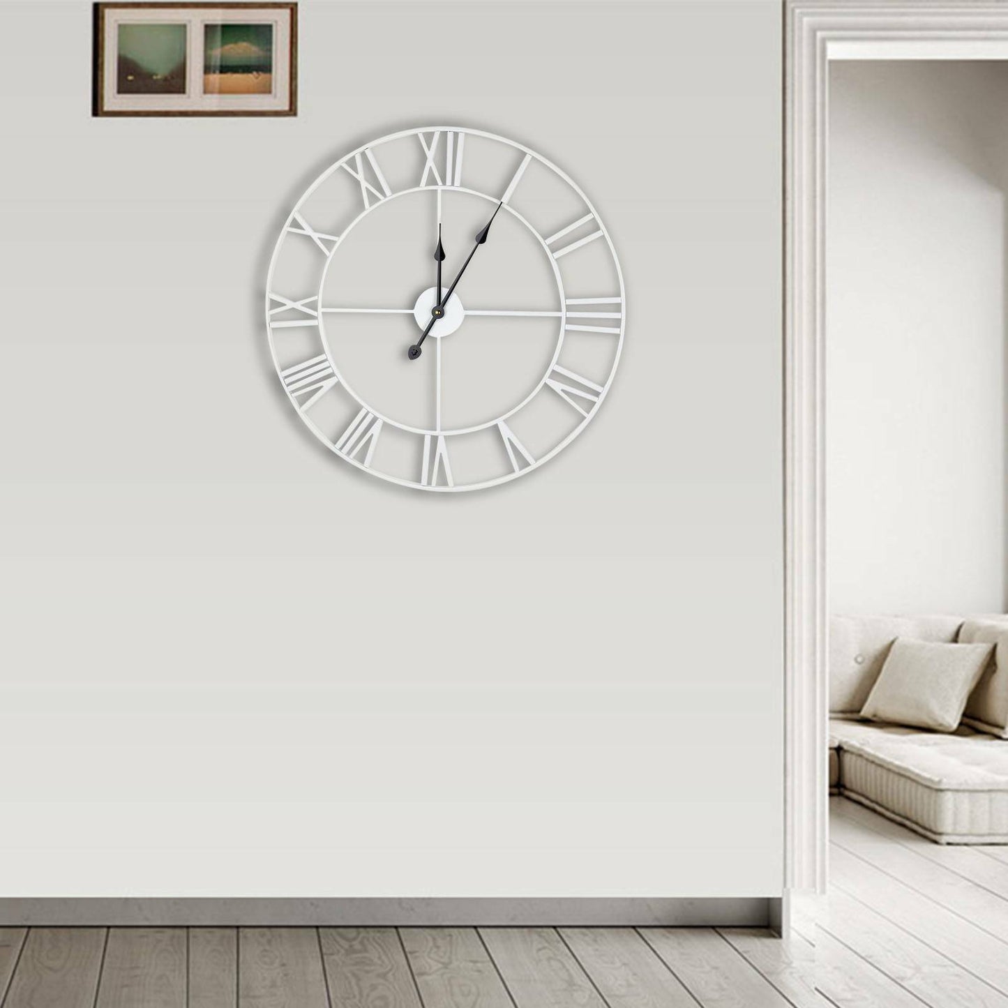 60CM EXTRA LARGE WHITE ROMAN NUMERALS SKELETON IRON WALL CLOCK BIG GIANT ROUND