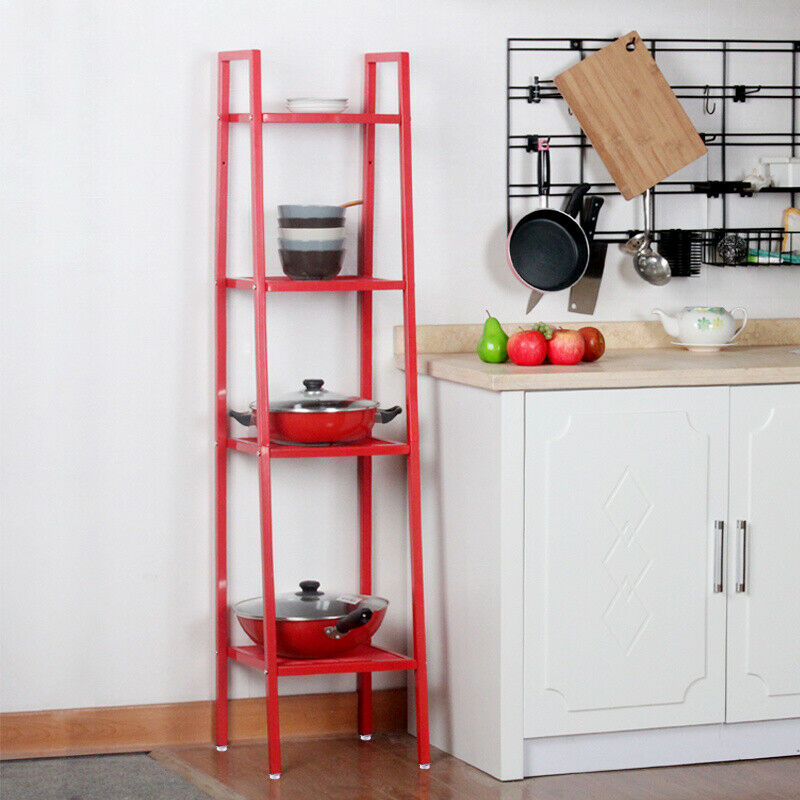 Metal Ladder Shelf 4 Tier Bookshelf Storage Rack Plant Pot Display Shelving Unit