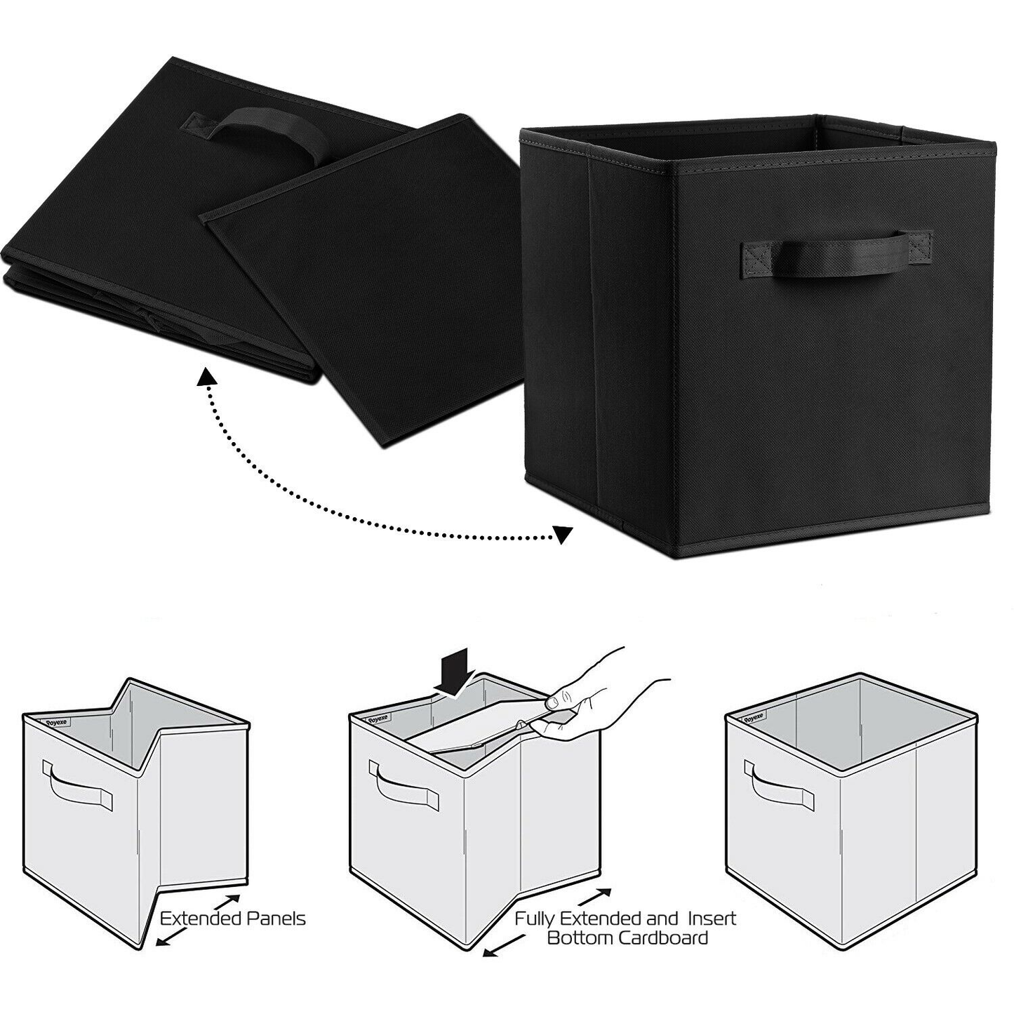 6pcs Foldable Storage Collapsible Box Home Clothes Organizer Fabric Cube Black