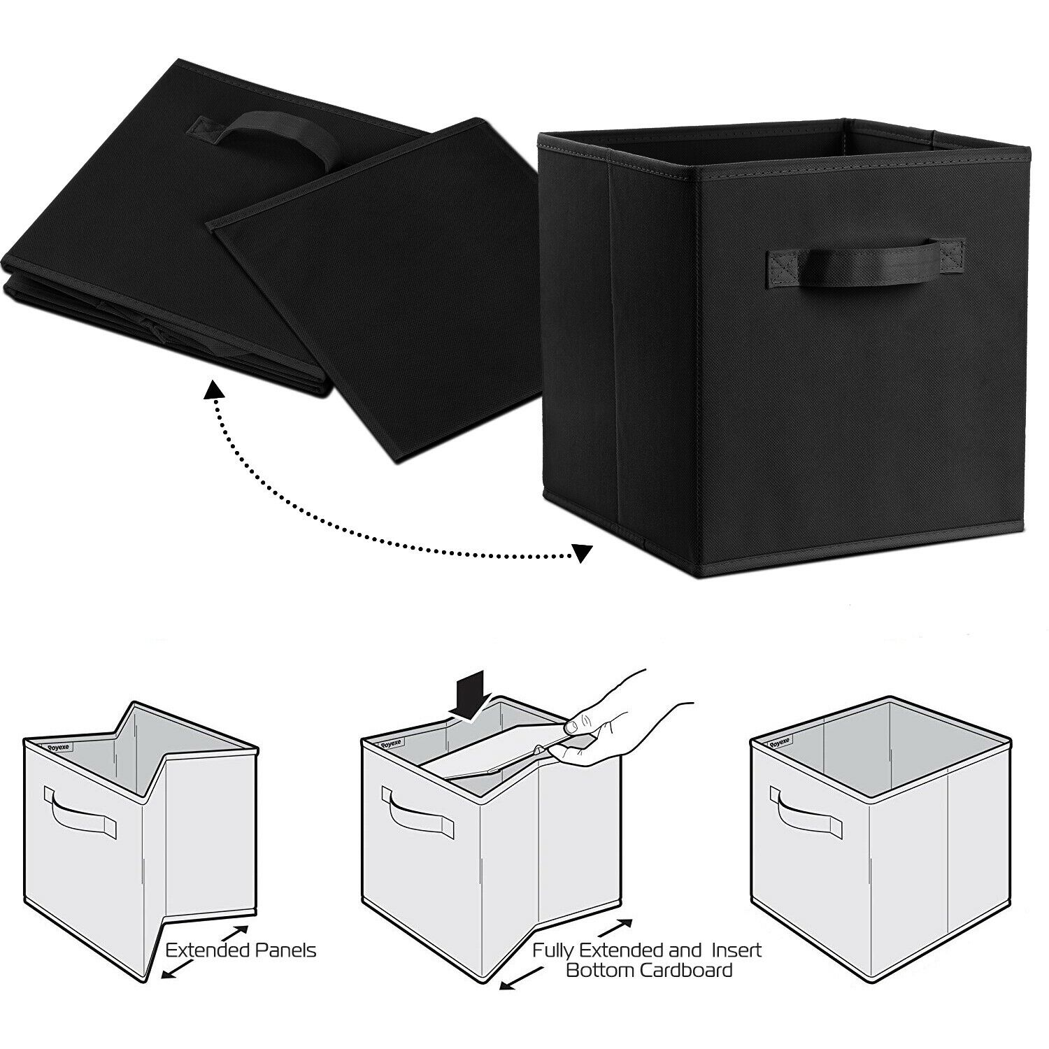 6pcs Foldable Storage Collapsible Box Home Clothes Organizer Fabric Cube Black
