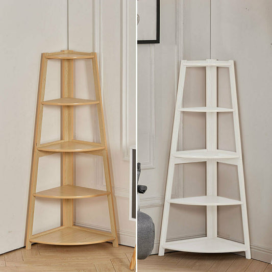 5Tier Corner Ladder Shelf Book Shelves Display Stand Storage Shelving Space Unit