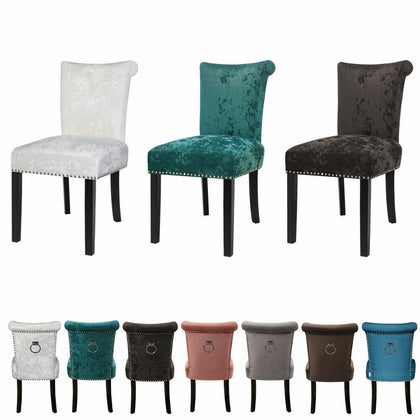 2x Crushed Velvet Dining Chairs Knocker Back/Ring Back Padded Seat Kitchen Chair