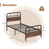 Single Size Bed Frame Platform Metal Slats Support Bed W/ Industrial Headboard