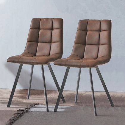 2 pcs Brown Faux Leather Dining Chairs PU Office Chair Dining Room Kitchen