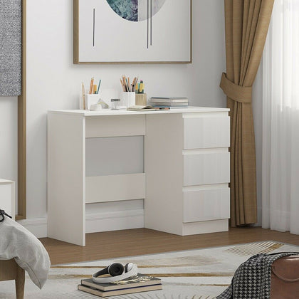 Dressing Table Study Desk with 3 Drawers in Gloss White.Modern no-handle design.