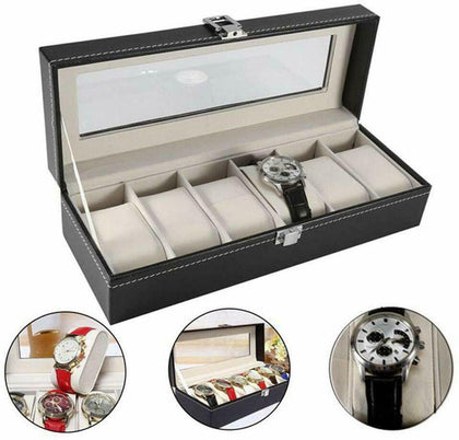 6 Grids Watch Display Storage Box Jewelry Collection Case Gift Organiser Holder