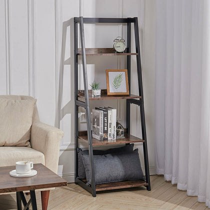 4 Tier Ladder Shelf Display Stand Bookshelf Bookcase Industrial Shelving Unit