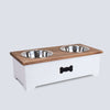Luxury Dog Food Feeding Stand Station Stainless Double Raised Bowls Wooden