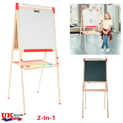 Kids Easel Wooden 2 in 1 Blackboard Whiteboard Childrens Drawing Art Chalk Board