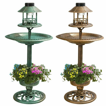 Garden Ornamental Solar Bird Feeder Bath Hotel Feeding Table Station Planter