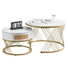 Round Nesting Coffee Table Set Modern Nesting Side End Table w/ Rattan Drawer HT