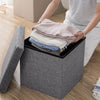 LARGE LINEN FOLDING STORAGE OTTOMAN POUFFE SEAT FOOT STOOL STORAGE BOX GREY UK