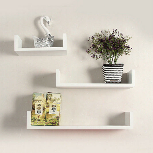 Set of 3 U Shape Floating Wall Shelves Storage Display Shelf Wooden Home Décor