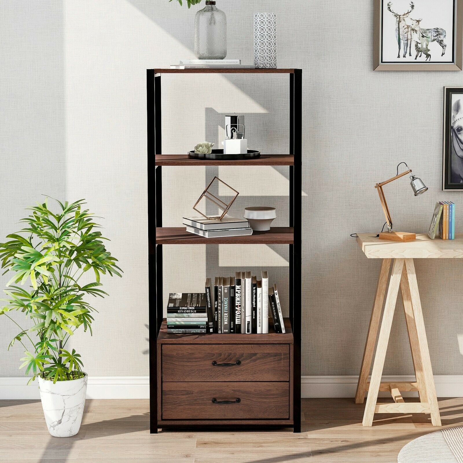 4-Tier Bathroom Floor Cabinet tall cabinets Storage Bookcase Cabinet Storage Cup