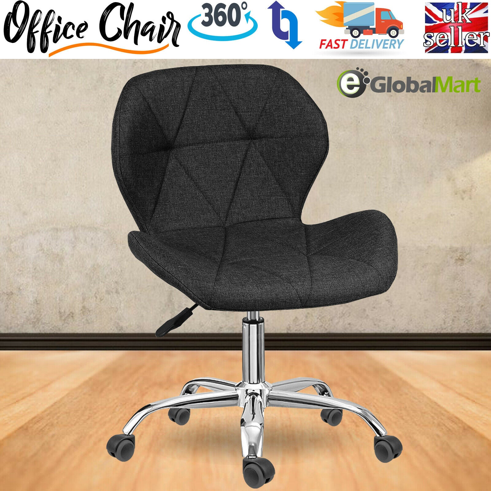Cushioned Computer Desk Office Chair Chrome Legs Lift Swivel Small Adj