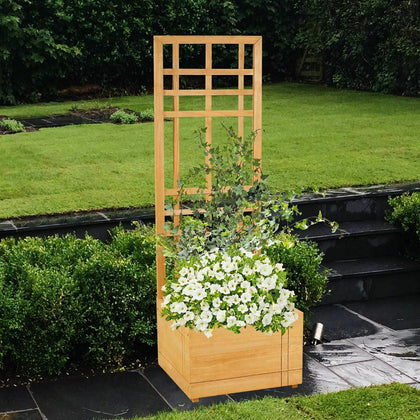 Garden Wooden Plant Box With Trellis Support Patio Lattice Planter Flowerpot