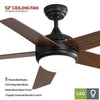 52inch Reversible Ceiling Fan With Light Remote Control 5 Blades 3 Speed Timer