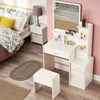 Dressing Table Stool Bedroom Vanity Set Makeup Desk W/ Mirror & 3 Drawers 1 Door