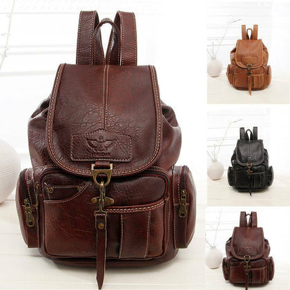 Women Leather Backpack Vintage Shool Shoulder Bag Ladies Backpack Handbag