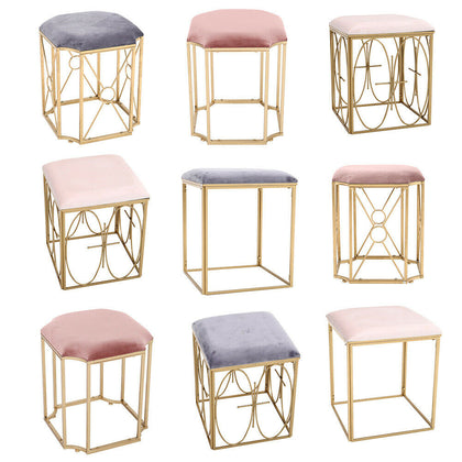 Dressing Table Stool Footstool Velvet Padded With Metal Leg Compact Dining Chair