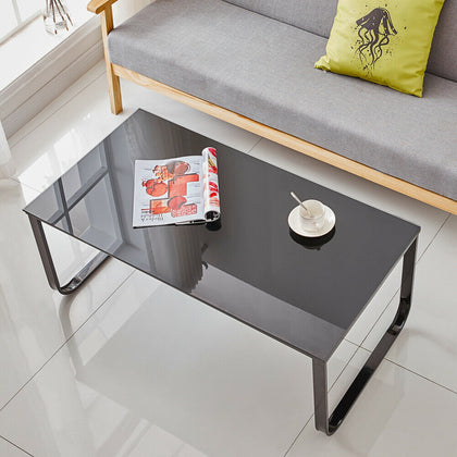 Black Glass Coffee Table Desk Workstation Home Office Table Living Room UK